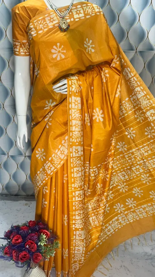 Elegant Katan Silk Batik Print Saree – Handcrafted Heritage with a Modern Touch